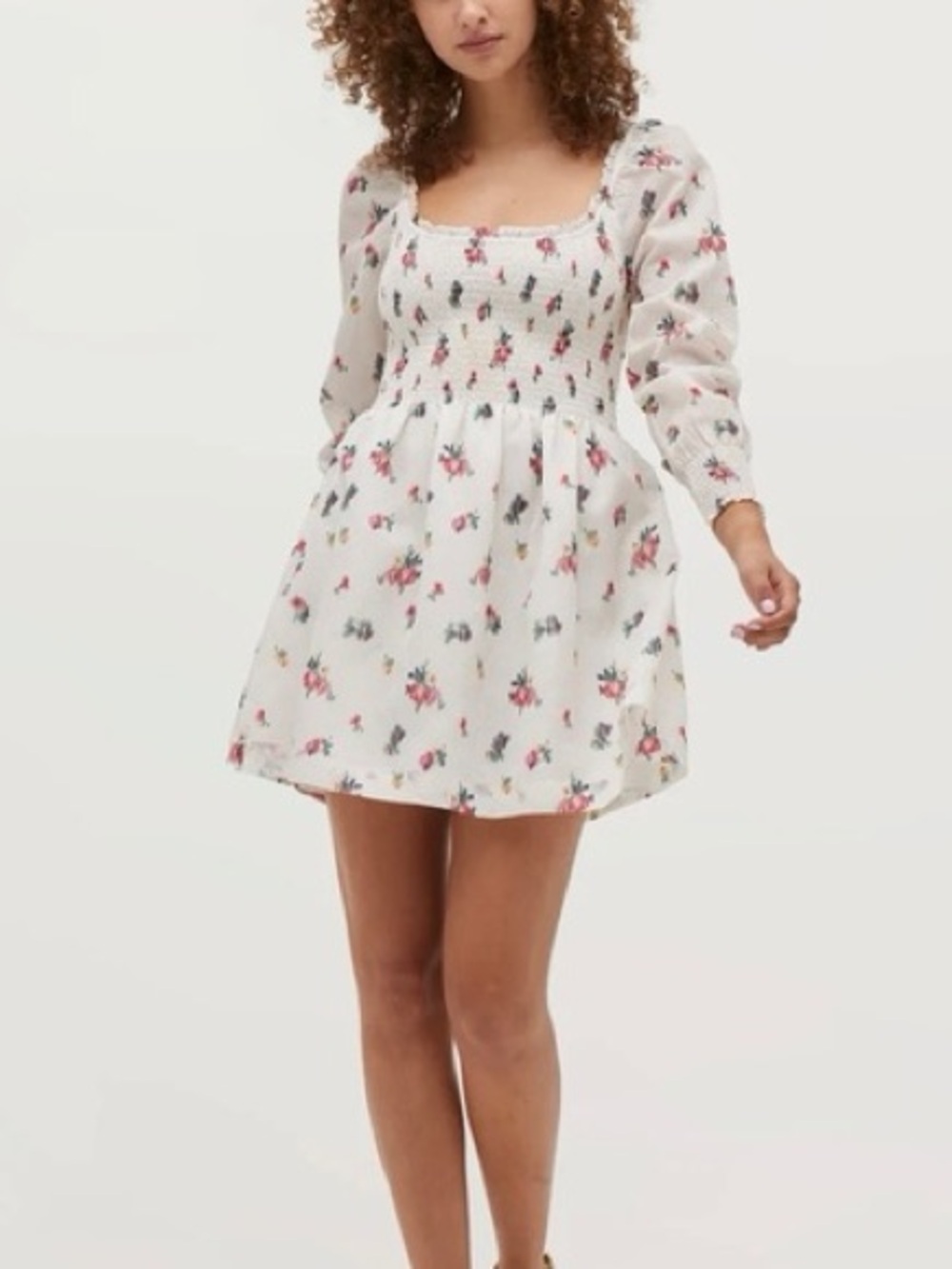 Hill House Norah White Mini Dress with Pink Floral Print